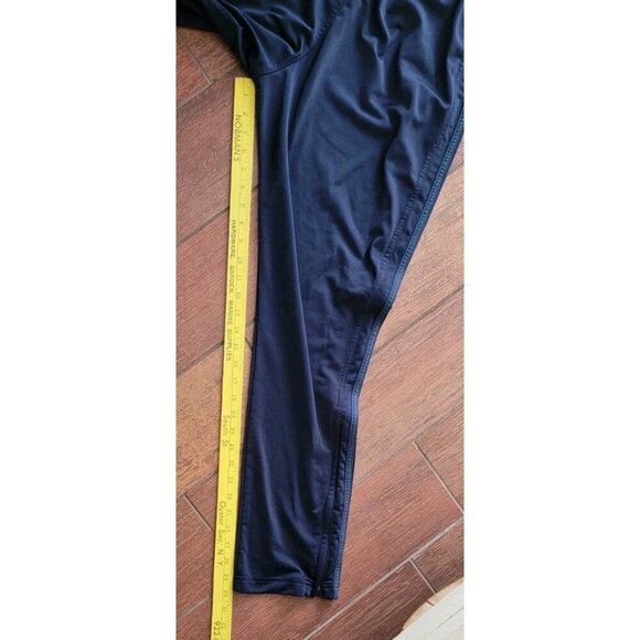 Adidas Warm Up Track Pants Large Prime Green 3 Stripes Drawstring Ankle Zip Navy - Picture 9 of 10